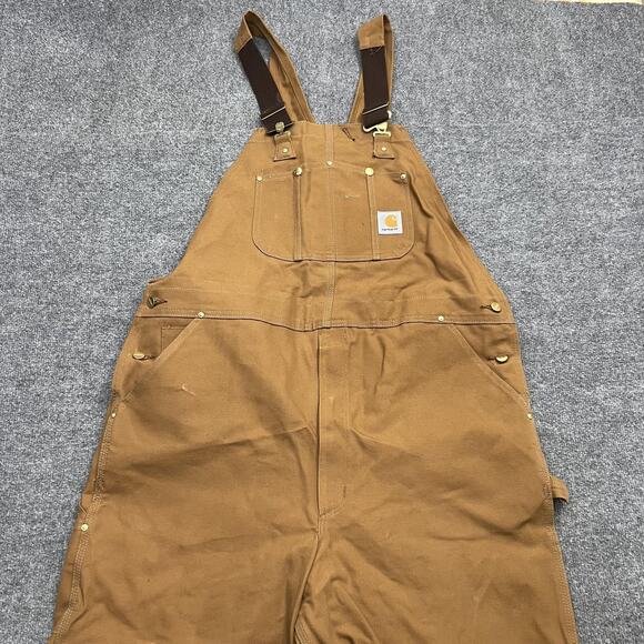 Carhartt Overalls Mens 44x36 Brown Duck Canvas Workwear Double Knee Utility USA - Picture 1 of 12